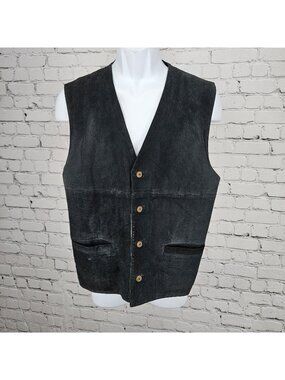 Dual Control Black Genuine Suede Leather Buttoned Lined Pockets Vest Medium M